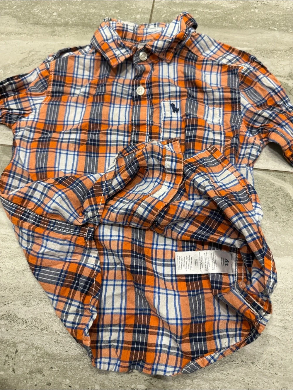 Kids Orange Plaid Button-Front Shirt